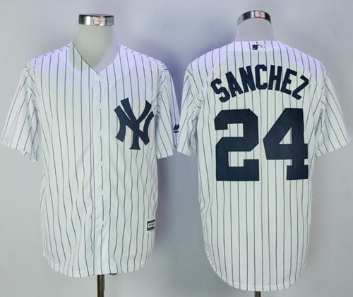 Yankees #24 Gary Sanchez White Strip New Cool Base Stitched MLB Jersey - Click Image to Close